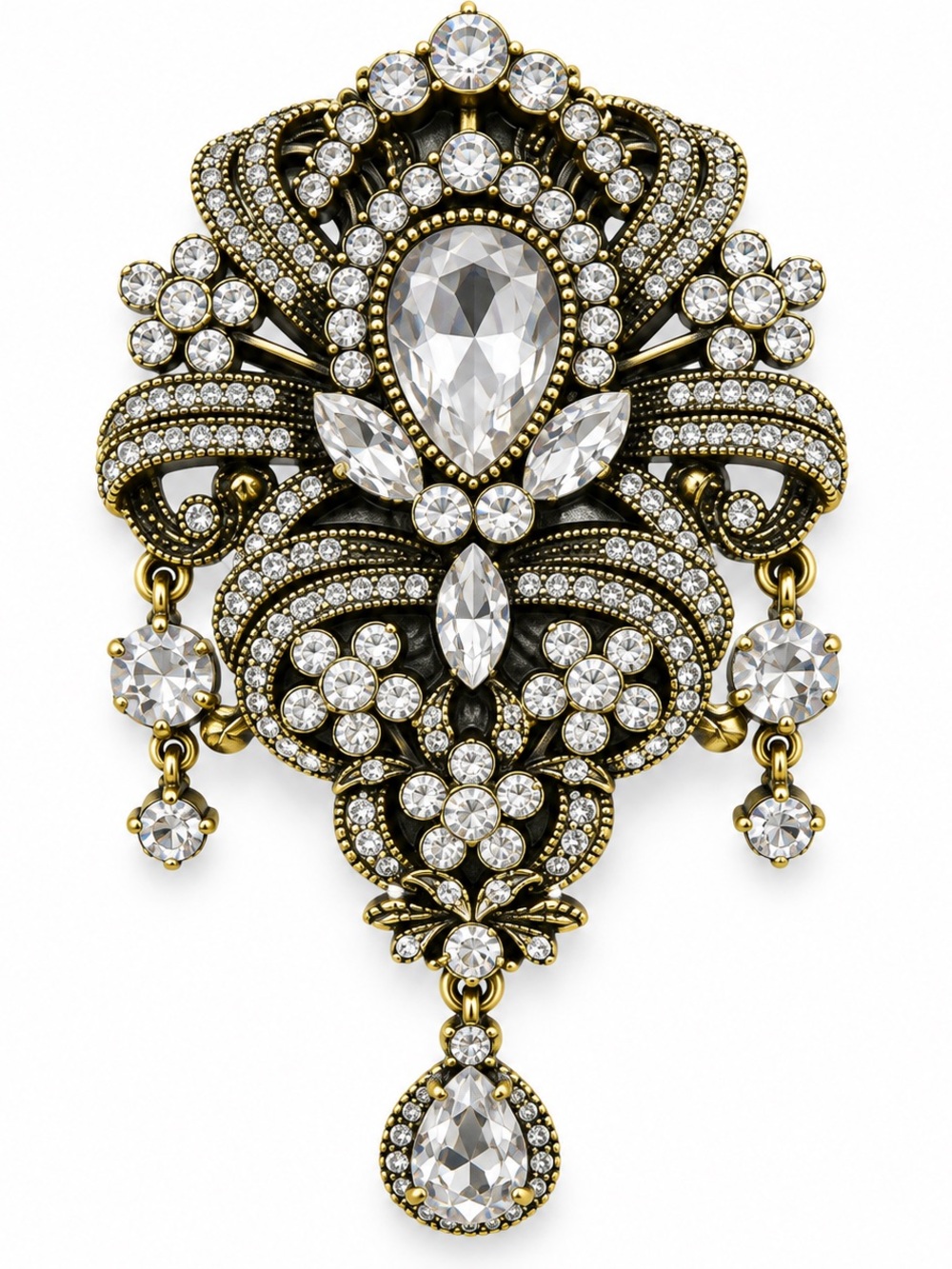 Vintage-Inspired Gold and Clear Crystal Statement Brooch - Women Jewelry 🆕